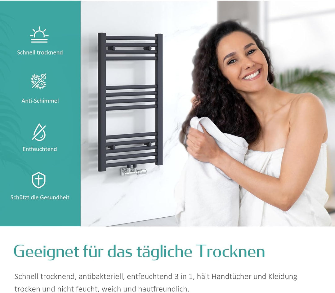 EMKE Handtuchtrockner Badheizkörper Heizkörper Gerade Anthrazit Bad-Heizkörper Mittelanschluss oder