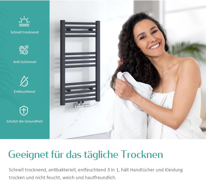 EMKE Handtuchtrockner Badheizkörper Heizkörper Gerade Anthrazit Bad-Heizkörper Mittelanschluss oder
