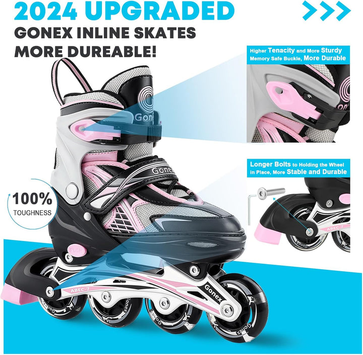 Gonex Inliner für Kinder, Inline Skates für Mädchen Jungen mit Leuchtende Räder Einstellbarer Schwar