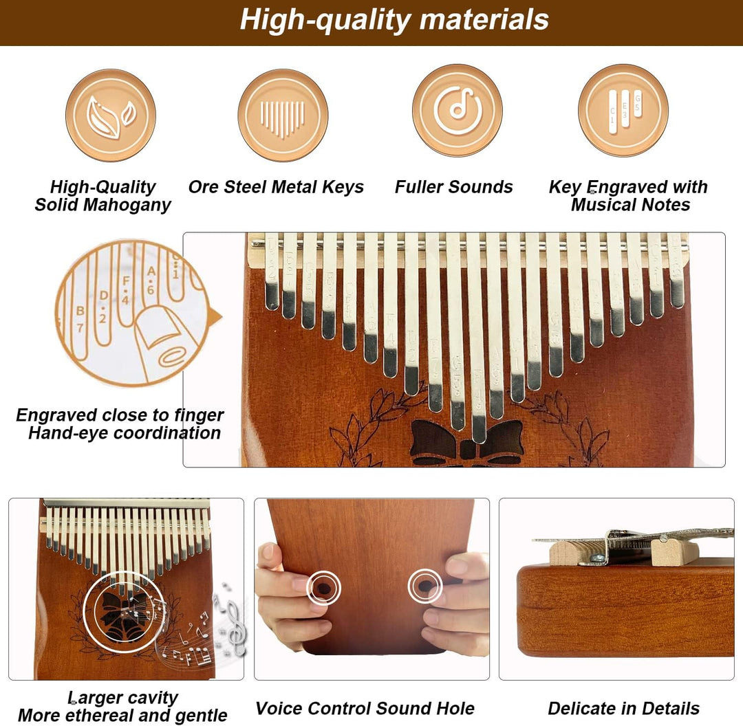 Kalimba 21 Schlüssel Daumenklavier aus Holz, Thumb Piano, Marimba Mbira Finger Daumen Piano Musikins