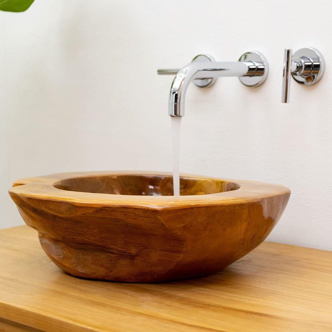 45 cm rundes Teakholz Waschbecken in braun von WOHNFREUDEN - Mit Unikat Auswahl Auswahl des Unikats