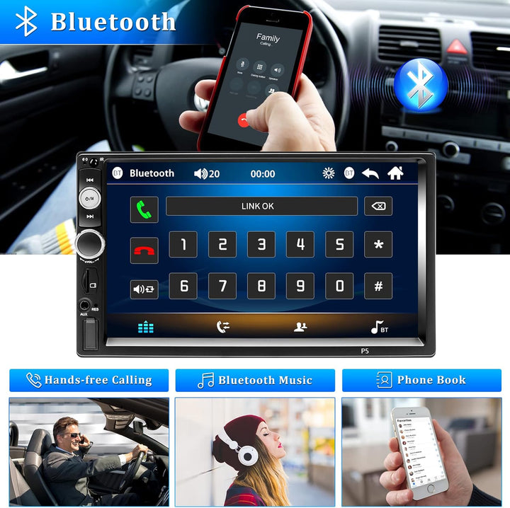 CAMECHO Autoradio Doppel Din mit 7 Zoll Bildschirm,MP5 Player mit Android Auto/Bluetooth Freispreche