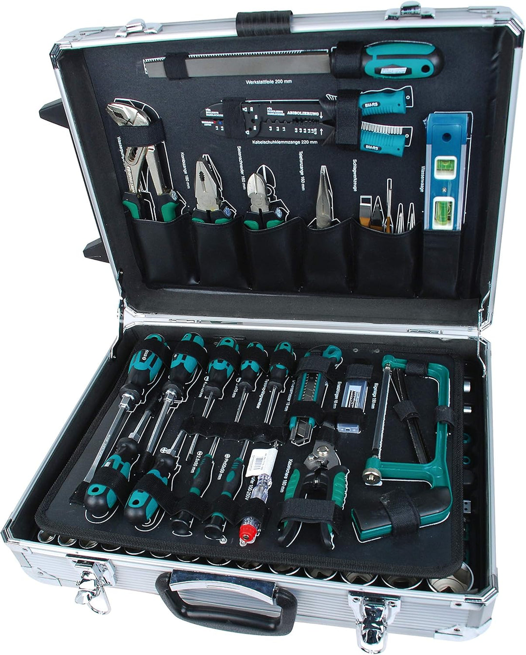 Brüder Mannesmann M29077 Alu-Werkzeugtrolley bestückt, 159-tlg & Elektro-Schraubendrehersatz, 7-tlg,
