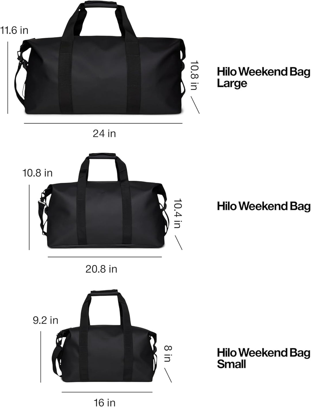 RAINS Hilo Weekend Bag Small - wasserdichte Reisetasche Schwarz, Schwarz