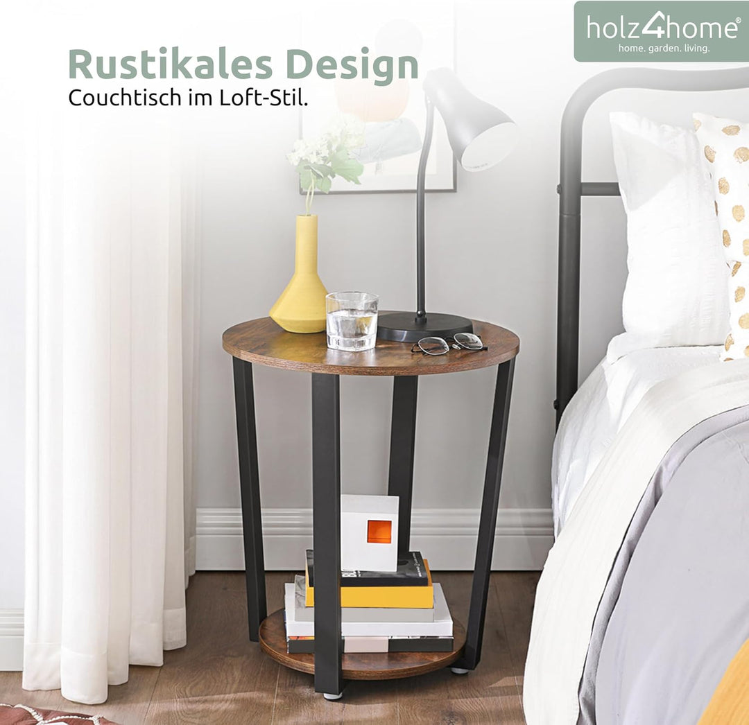 holz4home® Beistelltisch Lorie runder Wohnzimmertisch | mit Ablage 50x57 cm | einfache Montage | Ind