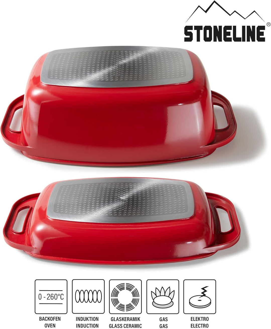 STONELINE Bräter Induktion 43 x 26 cm, 7,8 L, Bräter mit Deckel backofengeeignet, Deckel als Auflauf