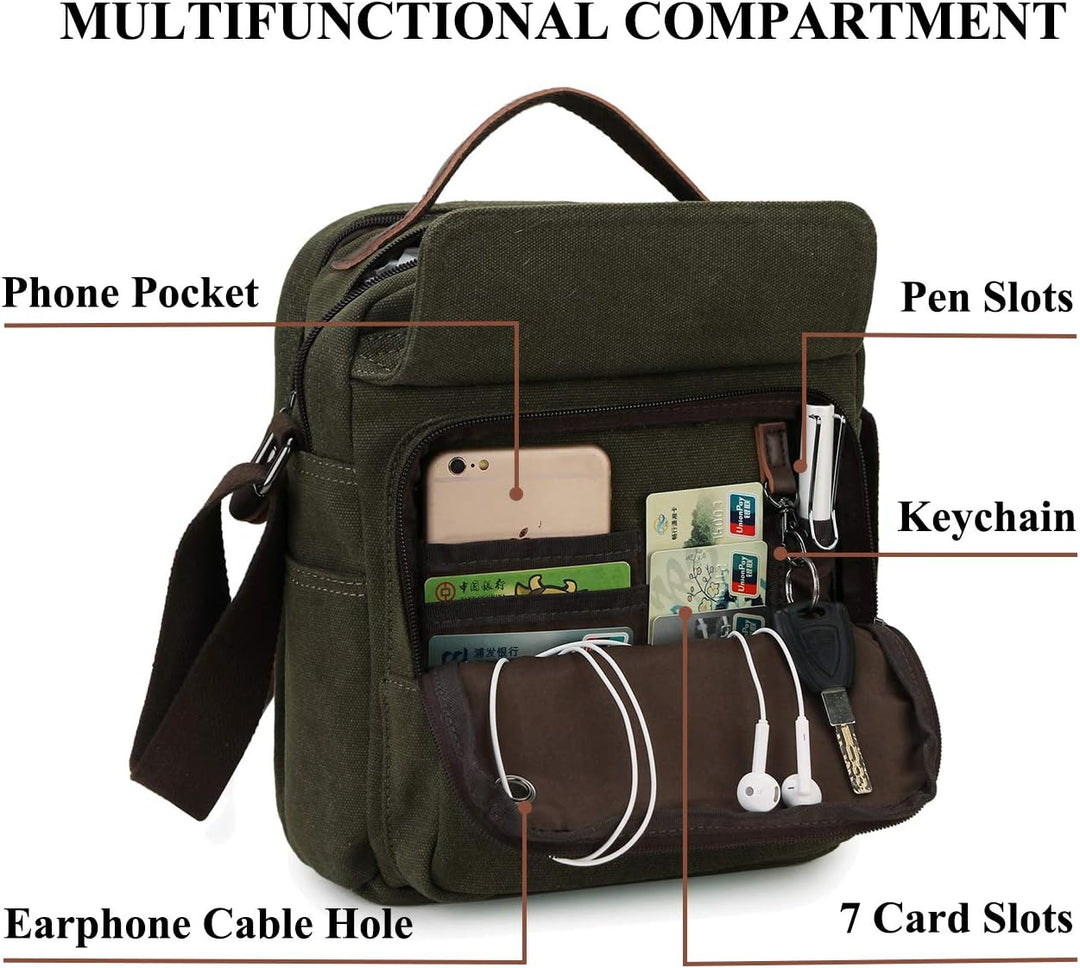 Ravuo Herren-Umhängetasche, wasserdicht, kleine Umhängetasche, Handytasche, Segeltuch, Unisex, Messe