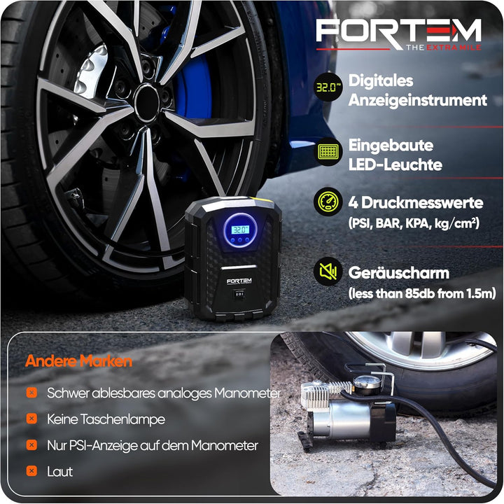Fortem Tragbarer Kompressor Autoreifen, Kompressor Fahrrad, 12V Autoreifen Pumpe und Fahrradpumpe El