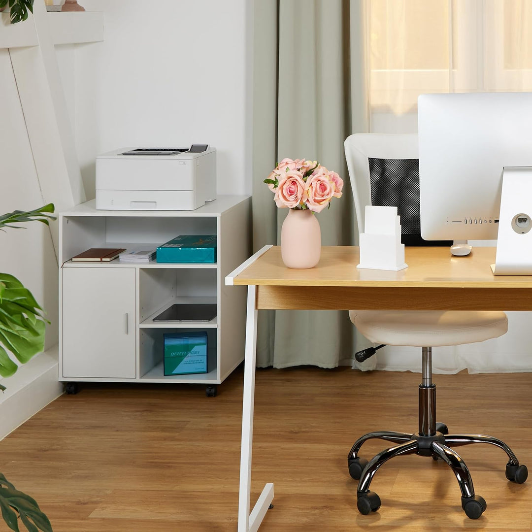 Relaxdays Rollcontainer mit 5 Fächern & Tür, Büro Beistellcontainer, mit Rollen, Büroschrank, HBT: 6
