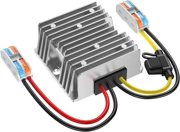 Spannungswandler 24V auf 12V, Step Down 24V 12V 15A 180W mit Sicherung Wasserdicht und Schnellverbin