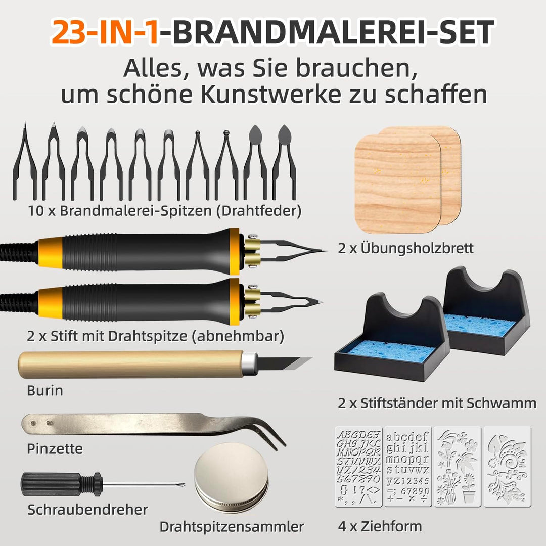 LH55-1 Holzverbrennungsset, Pyrographie-Holzverbrennungswerkzeug-Set mit Brandmalerei-Maschine, 10 p