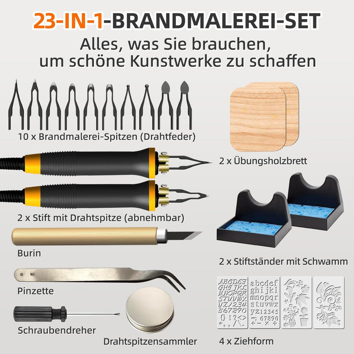 LH55-1 Holzverbrennungsset, Pyrographie-Holzverbrennungswerkzeug-Set mit Brandmalerei-Maschine, 10 p