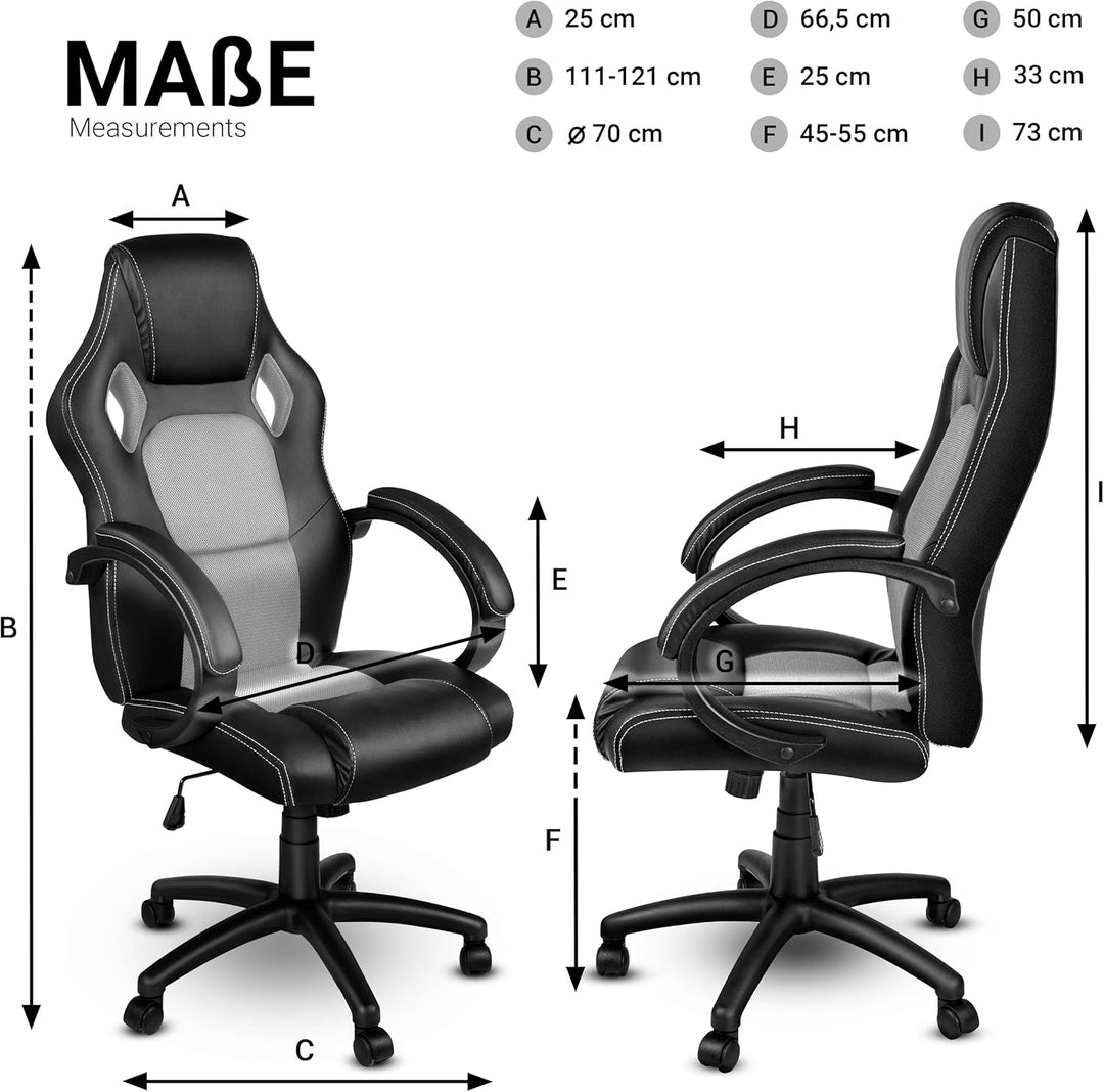 Racing Chefsessel Bürostuhl Drehstuhl 14 Farbvarianten, gepolsterte Armlehnen, Wippmechanik, Lift SG