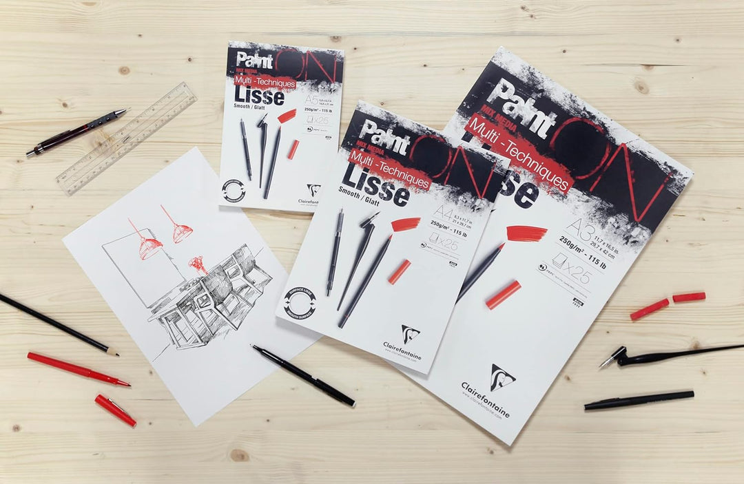 Clairefontaine 975729C - Packung mit 4 Blöcken Paint´ON Lisse/Glatt, DIN A4, kopfseitig geleimt, 25