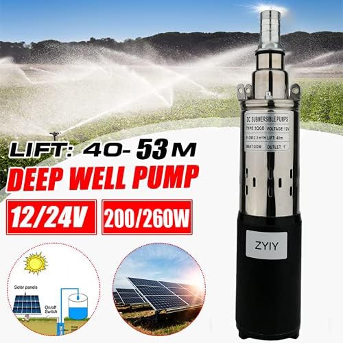 ZYIY Tiefbrunnenpumpe 53m 3In Rohr Edelstahl Tauchwasserpumpe 1In Auslass Wassertauchpumpe 260W 24V