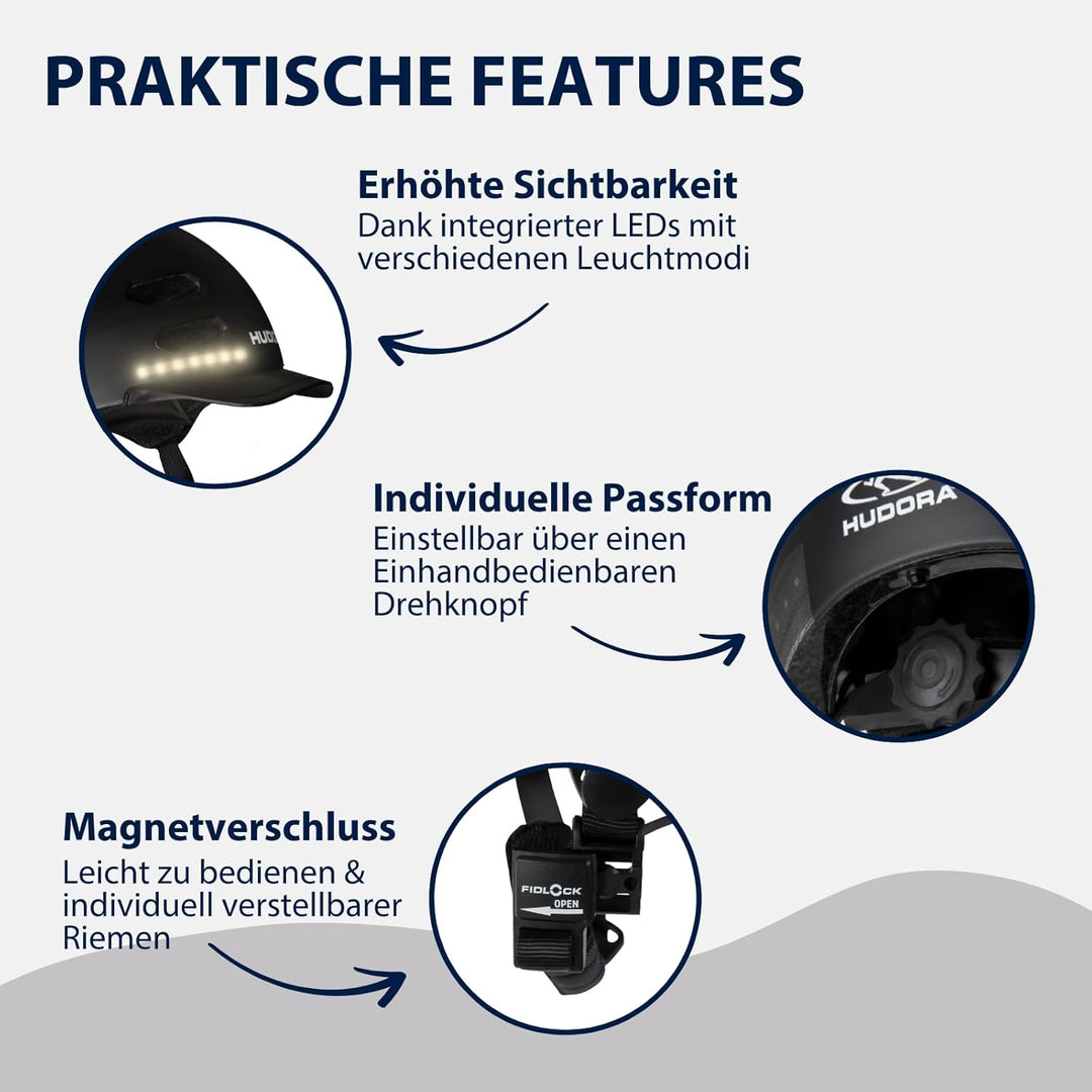 HUDORA Skaterhelm LED, schwarz L (58-61 cm) Schwarz, L (58-61 cm) Schwarz