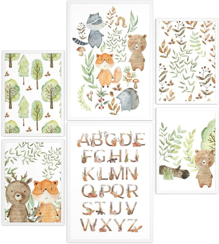 Papierschmiede® Bilder Kinderzimmer Kids Mood Poster Set Pfadfinder Tiere, Gerahmte Bilder fürs Kind