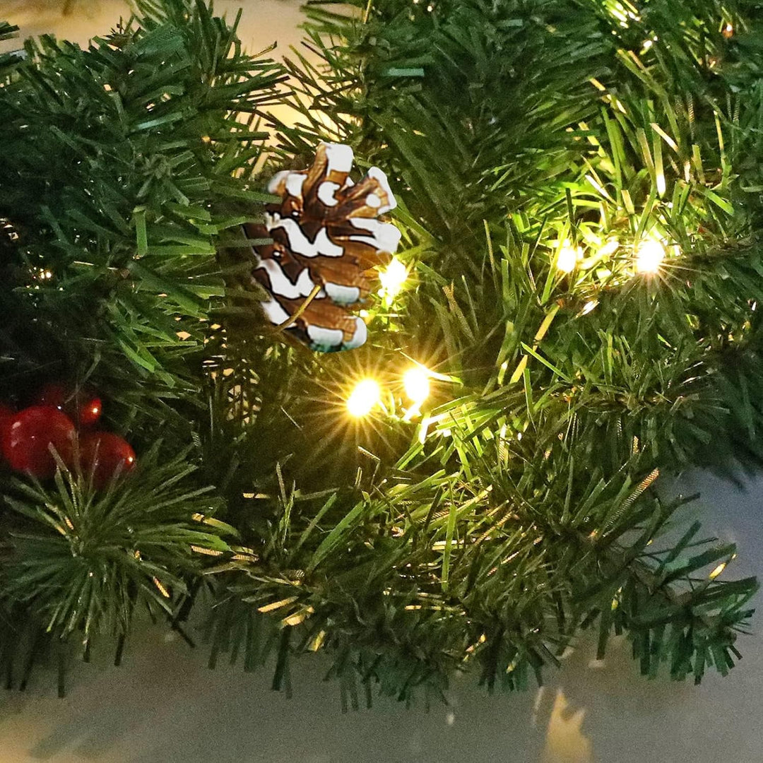 UISEBRT Weihnachtsgirlande mit Beleuchtung Tannengirlande 3m, mit 50 LEDs Tannenzapfen Rote Beere Kü