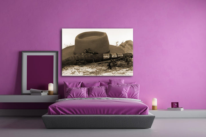 deyoli Wilder Westen Format: 60x40 Effekt: Sepia als Leinwandbild, Motiv fertig gerahmt auf Echtholz