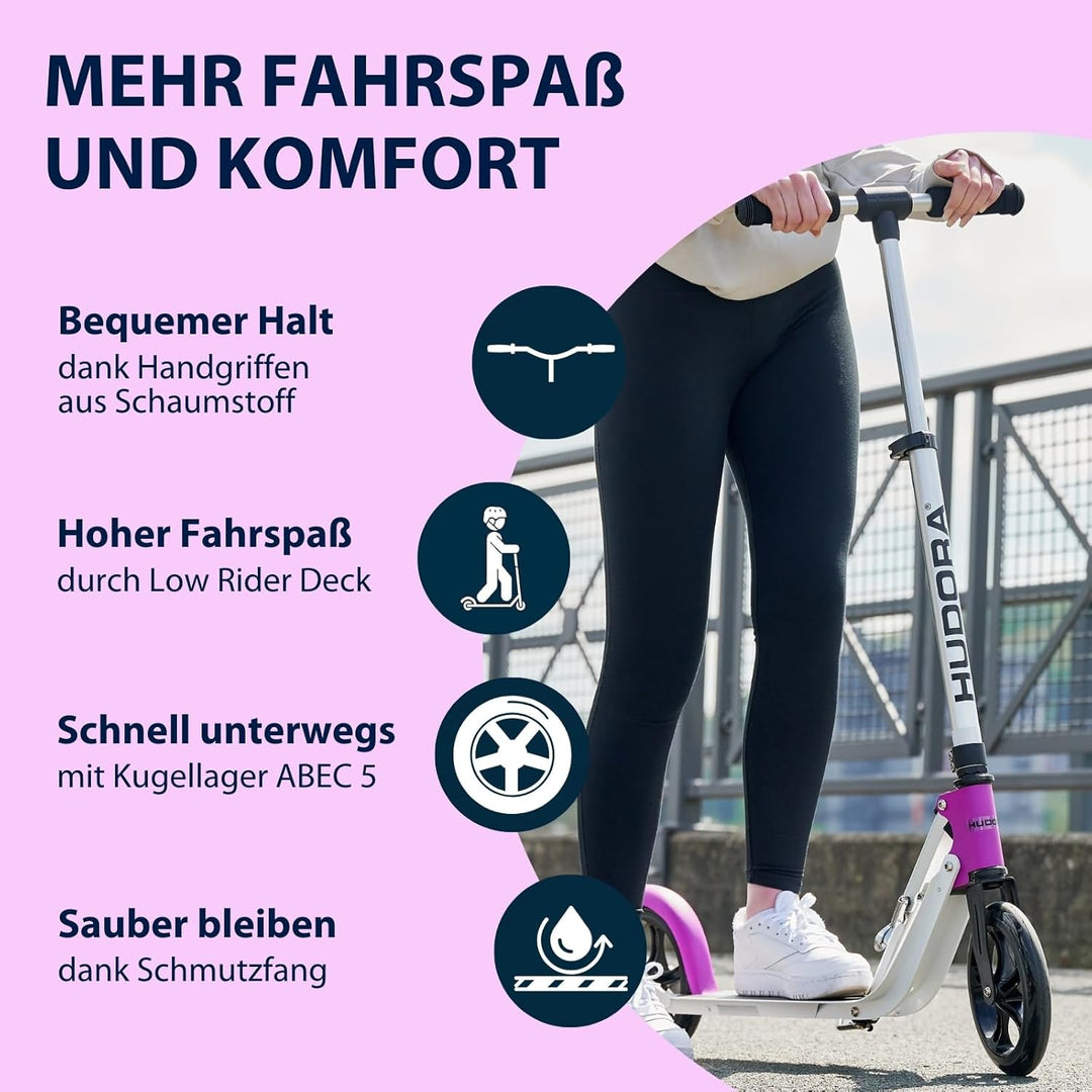 HUDORA BigWheel Pure Scooter - Stabiler Aluminium-Roller mit Ständer - Höhenverstellbarer & zusammen