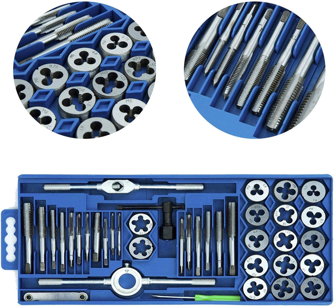 HENGMEI 40 teilig Gewindeschneidsatz Gewindeschneidwerkzeug-Satz Fein Gewinde Schneider Bohrer Werkz