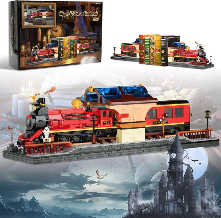 AKWME 2-in-1 Magic Zug & Buchstützen Bauset, Heimdekoratives Bausteinspielzeug, Ideales Sammler- & A