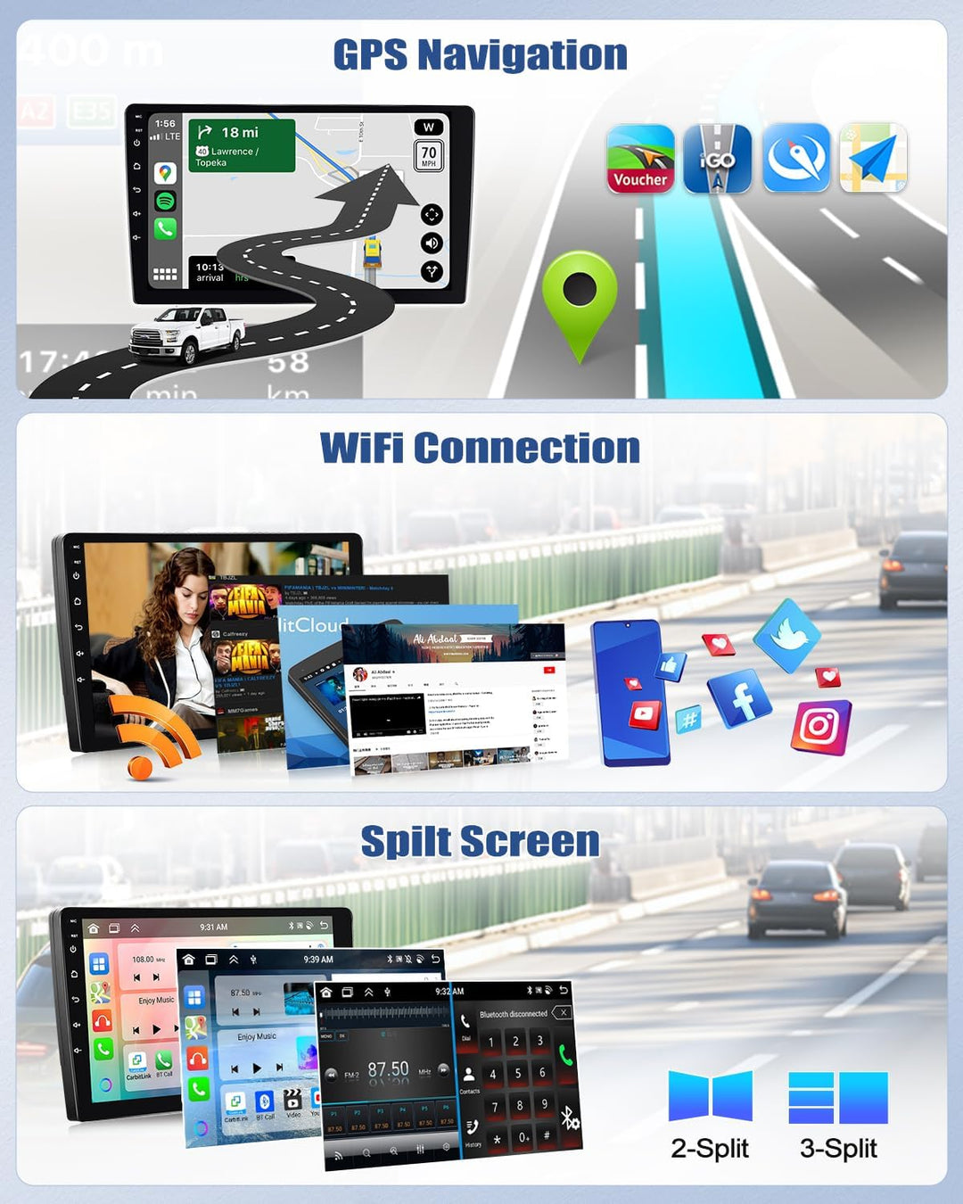 8Core 4G+64G CAEMCHO Android 13 Autoradio fĂŒr Ford Kuga/Escape 2013-2019 mit Navi Carplay Android Au