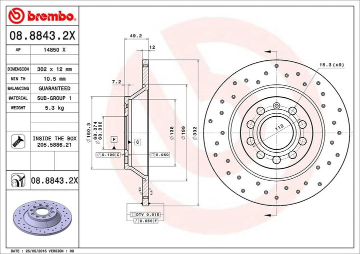 BREMBO 08.8843.2X Bremsscheiben-Rotoren