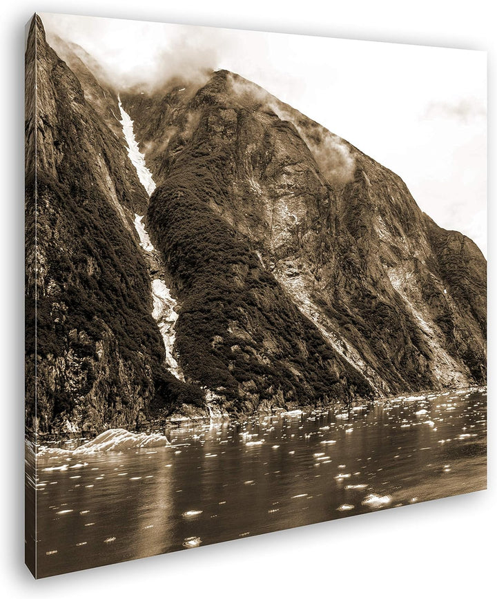 deyoli Tracy Arm Fjord in Alaska im Format: 70x70 Effekt: Sepia als Leinwandbild, Motiv auf Echtholz