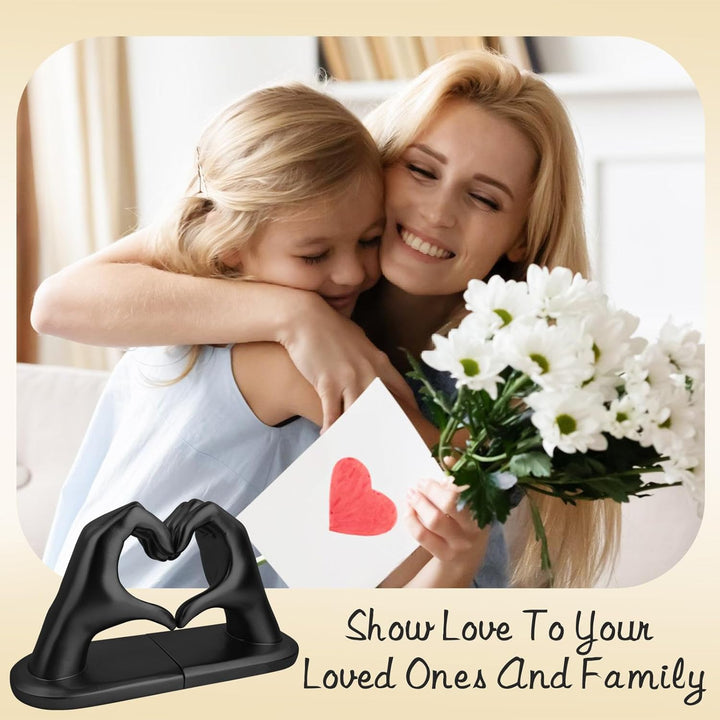 Schwarz Buchstützen Set aus Resin - Herz & Hände Skulptur als Buchstütze, dekorative Bookends für Bü