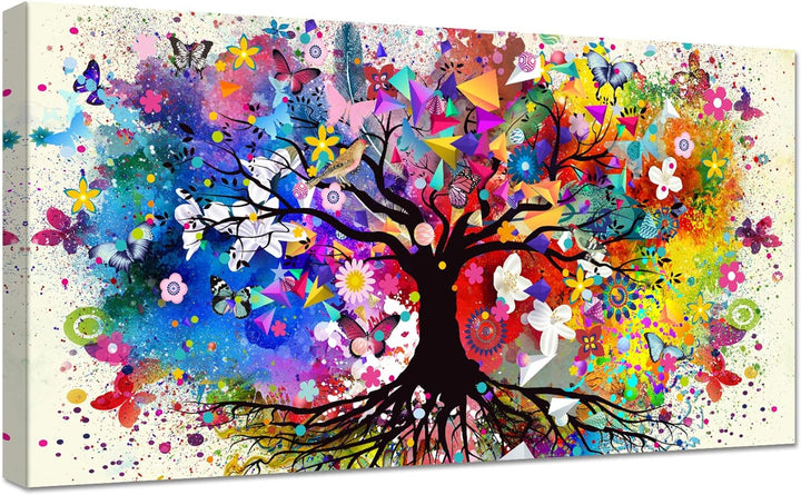 Baum des Lebens Mit Rahmen Leinwand Bilder Schmetterling Blumen Vögel Wandkunst Leinwand Malerei Pos