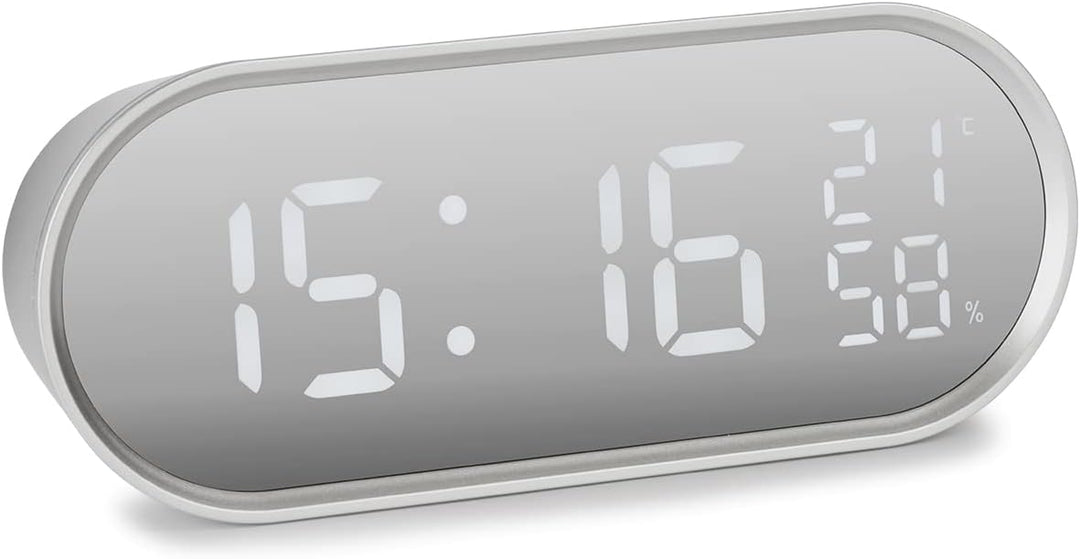 Atlanta Digital-Wecker LED Anzeige mit Radio Temperatur Hygrometer Eckig Silber - 2600