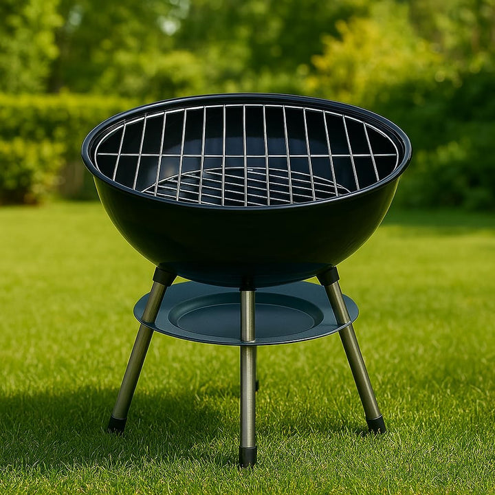 "Kompakter Kugelgrill 35 cm von Benson Garden – Tragbarer Holzkohlegrill mit einstellbarer Luftzufuh
