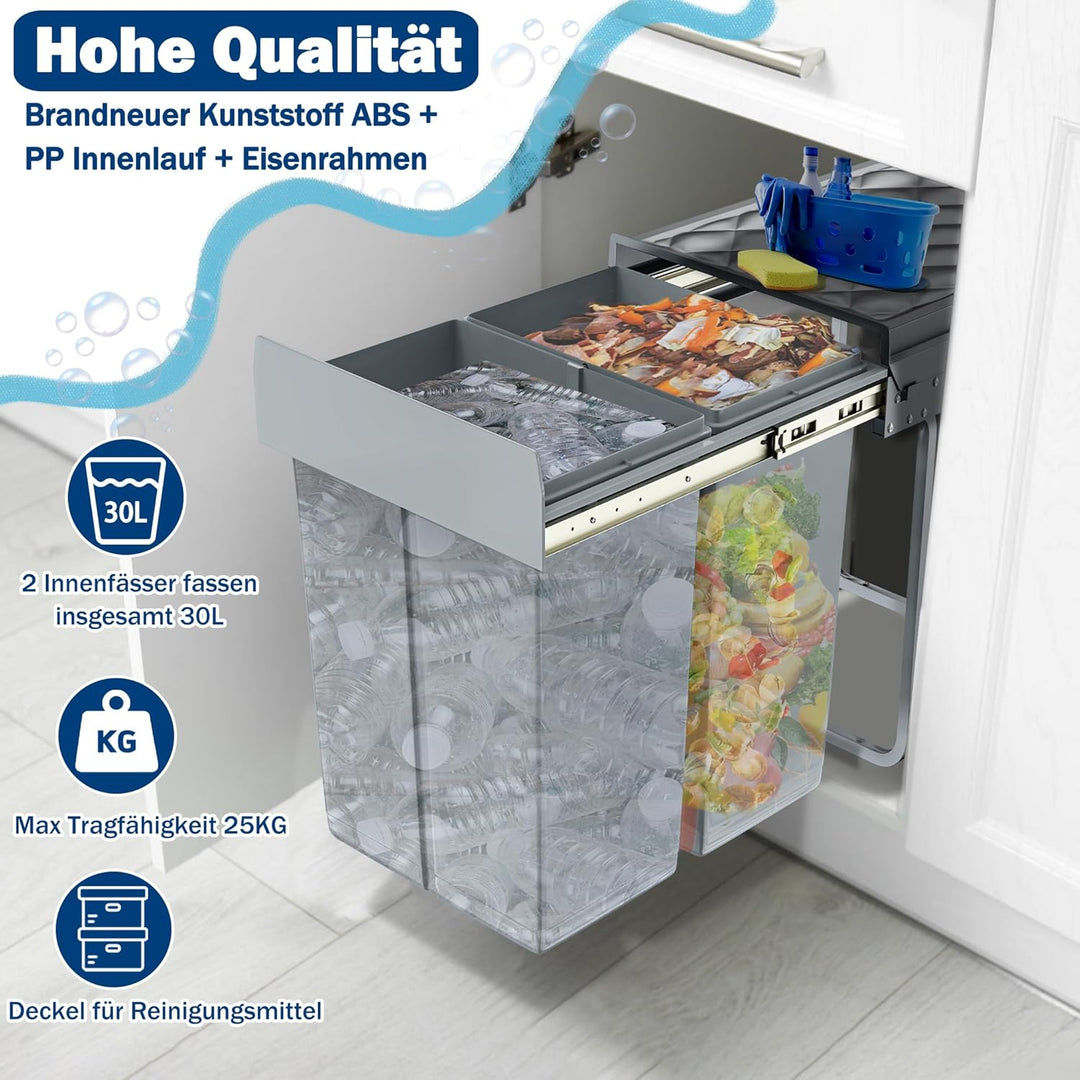UISEBRT Mülleimer Küche Unterschrank Einbau Abfalleimer Ausziehbar Mülltrennsystem mit Rutsche Kunst