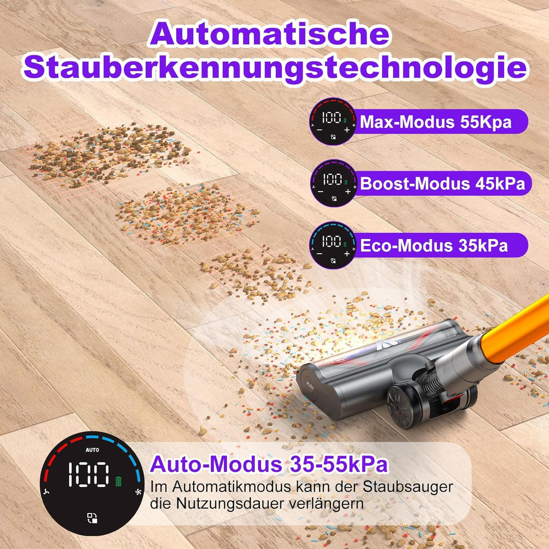 coovy SU7 Akku Staubsauger 580W, 45000Pa Staubsauger Kabellos Bis zu 70 Minuten Laufzeit, Akkustaubs