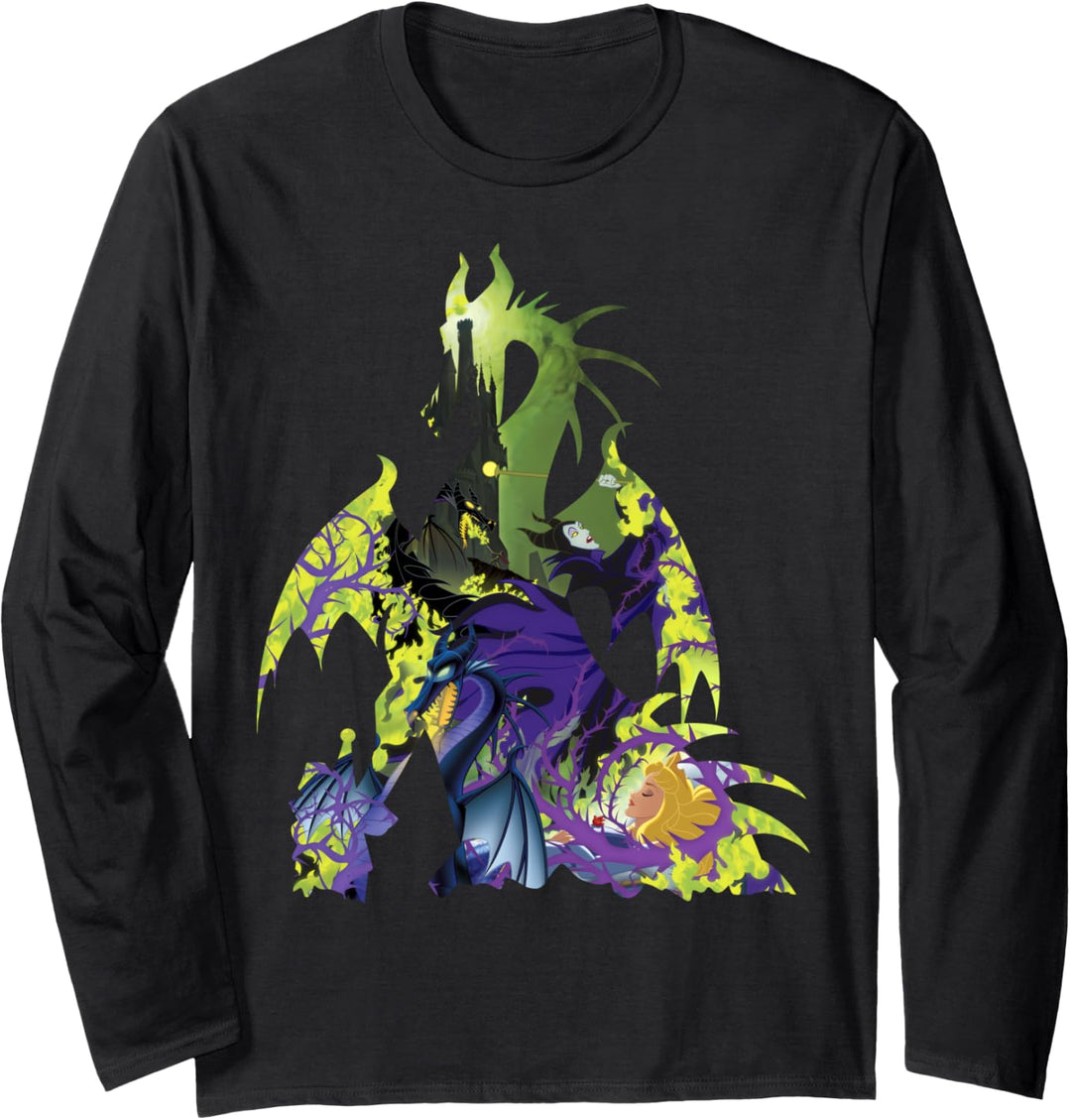 Disney Sleeping Beauty Maleficent Dragon Silhouette Fill Langarmshirt