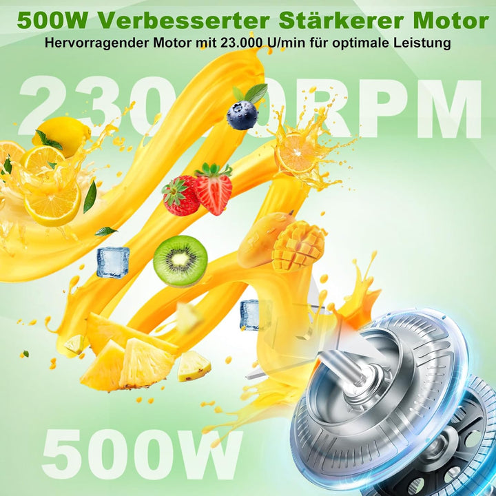 Mixer, Smoothie Maker, 500W Standmixer to Go mit 2x600ml Smoothie Flaschen BPA frei Tritan,Tragbarer