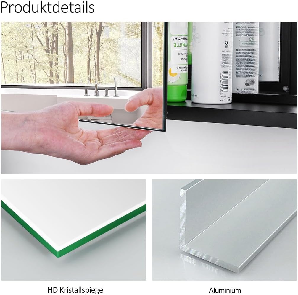 EMKE Spiegelschrank Bad, Badezimmer Spiegelschrank mit Spiegel, 50x65cm Badschrank Wandschrank mit h