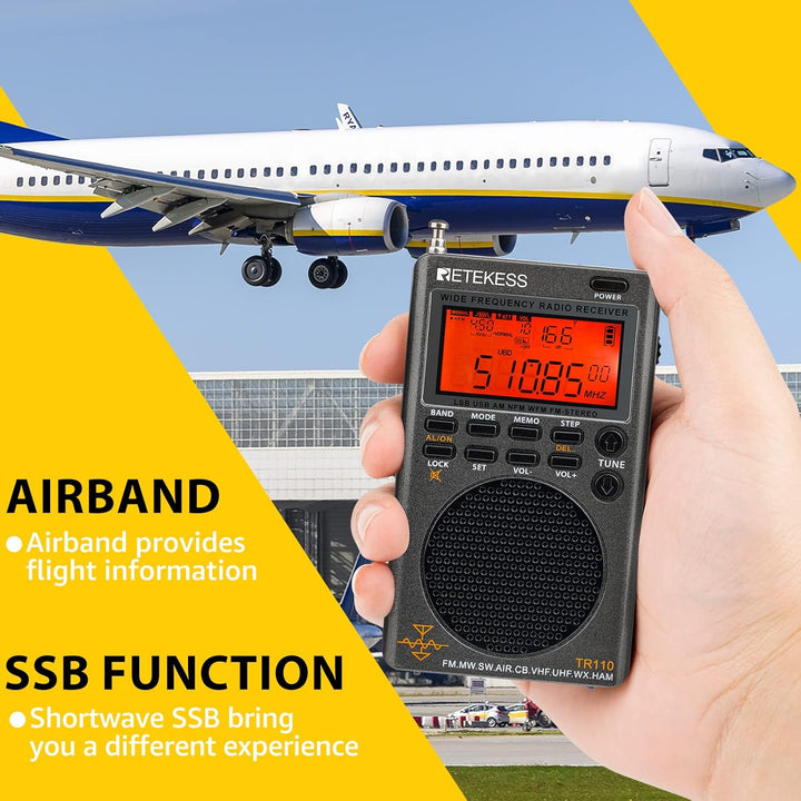 Retekess TR110 Tragbares Digitales Radio,FM MW SW SSB Air Band World Receives Radio,FM Stereo,Sleep