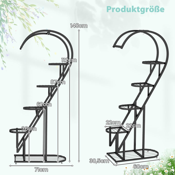 COSTWAY 5-stufiger Metall Pflanzenständer Herzförmig, Blumenregal mit Haken, Leiter Pflanzenregal Ki