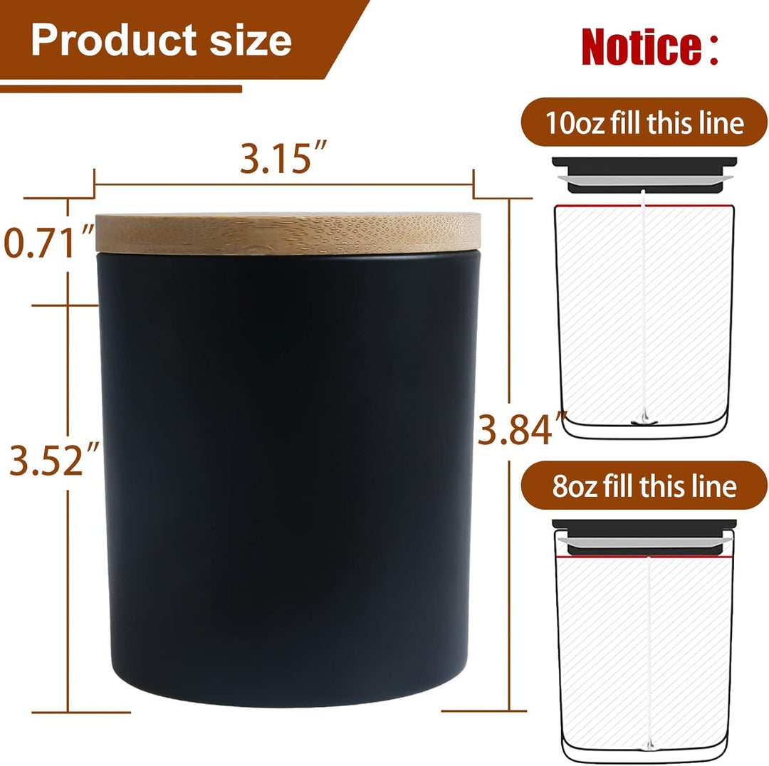 CONNOO 12 Stück 284 ml mattschwarze Glas-Kerzengläser mit Bambusdeckel für die Herstellung von Kerze