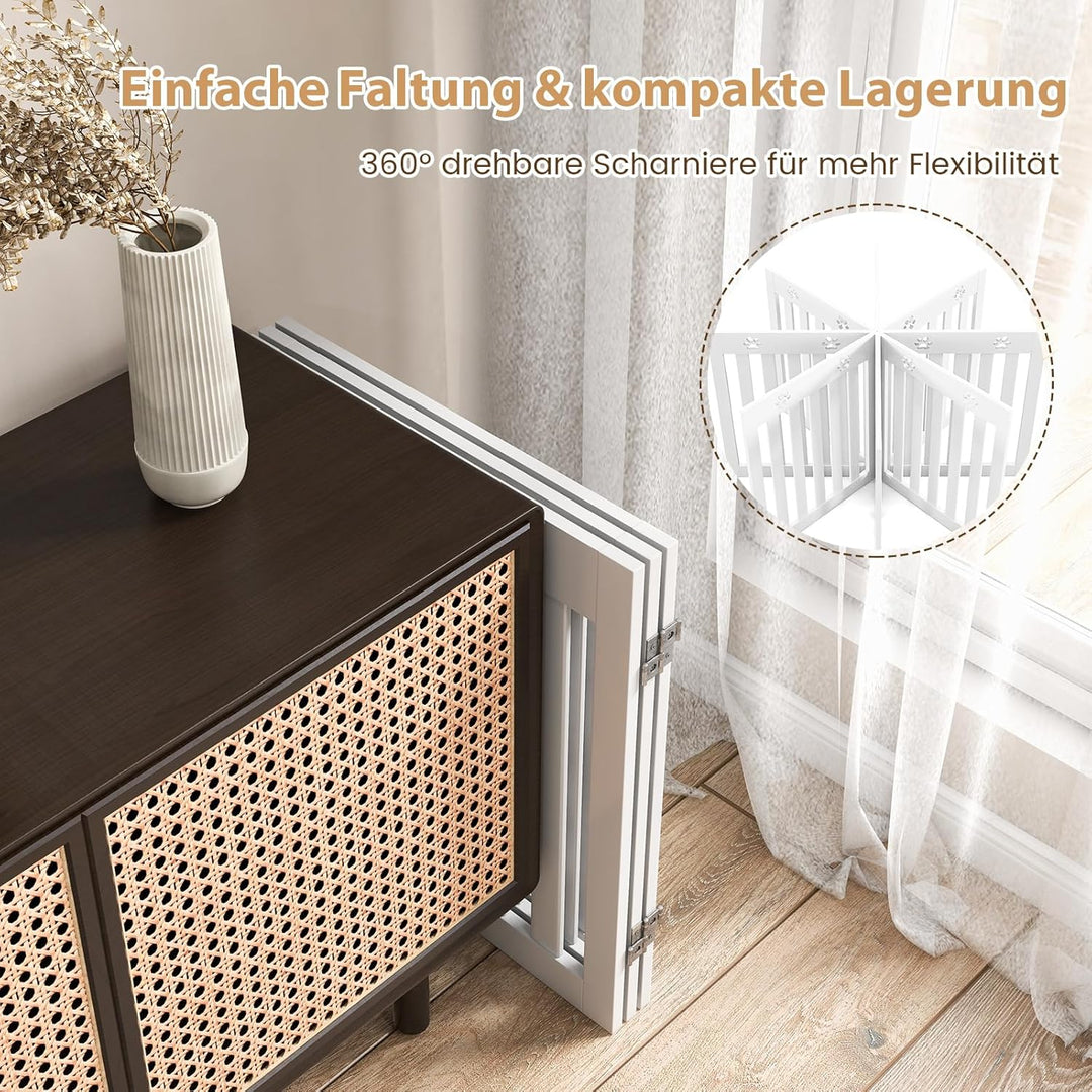 COSTWAY Absperrgitter Hunde, Schutzgitter Holz klappbar, Treppengitter 60cm Hoch, Hundeabsperrgitter