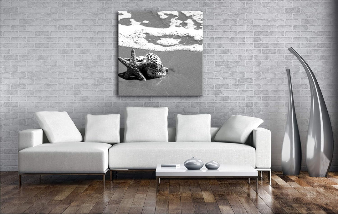 deyoli schöner Seestern am Strand im Format: 60x60 Effekt: Schwarz&Weiss als Leinwandbild, Motiv auf