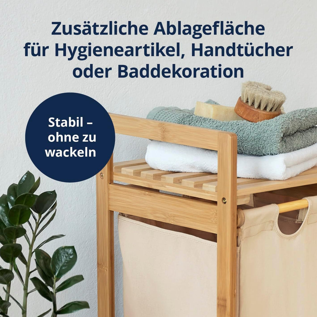 Lumaland Wäschekorb Bambus mit ausziehbarem Wäschesack | Pflegeleichtes Material, unempfindlich gege