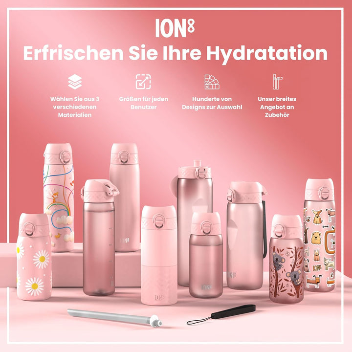 Ion8 Trinkflasche, 500 ml, Auslaufsicher, Einhandöffnung, Sichere Verriegelung, Spülmaschinenfest, B