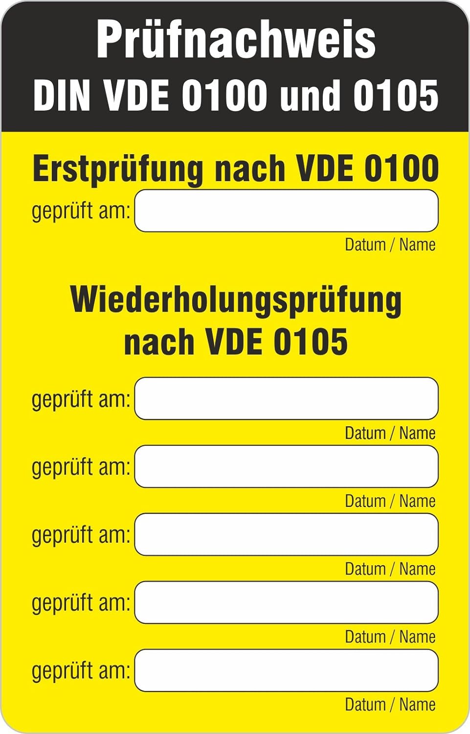 Aufkleber/Etikett/Prüfetikett VDE 0100 Prüfnachweis 80 x 125 mm ablösbar 100 Stück, 100