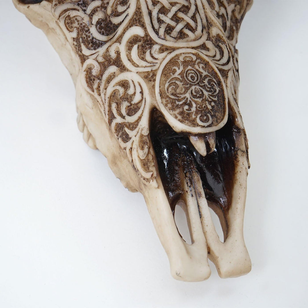 Mendler Deko Schädel 31cm HWC-C15, Polyresin Stier Bulle Longhorn Kopf Trophäe mit Tribal, In-/Outdo