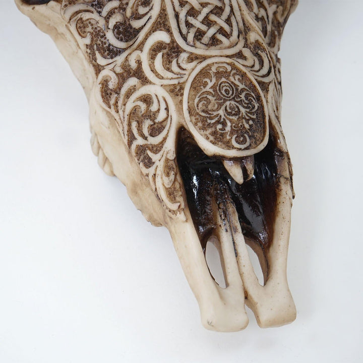 Mendler Deko Schädel 31cm HWC-C15, Polyresin Stier Bulle Longhorn Kopf Trophäe mit Tribal, In-/Outdo