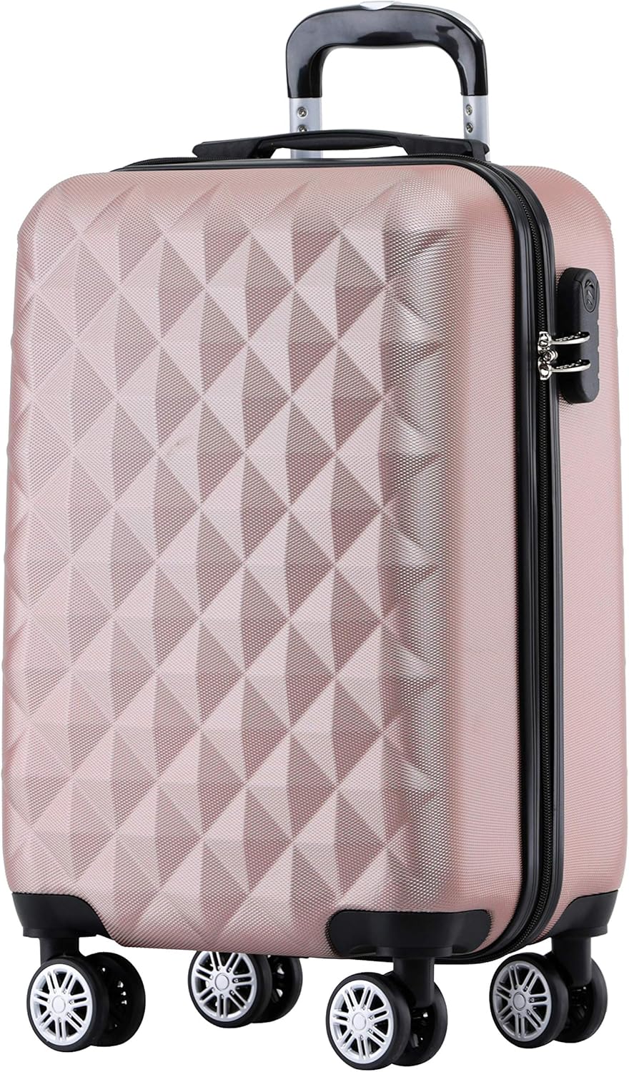 BEIBYE Zwillingsrollen 2066 Hartschale Trolley Koffer Reisekoffer Handgepäck Boardcase M (Rosa Gold,