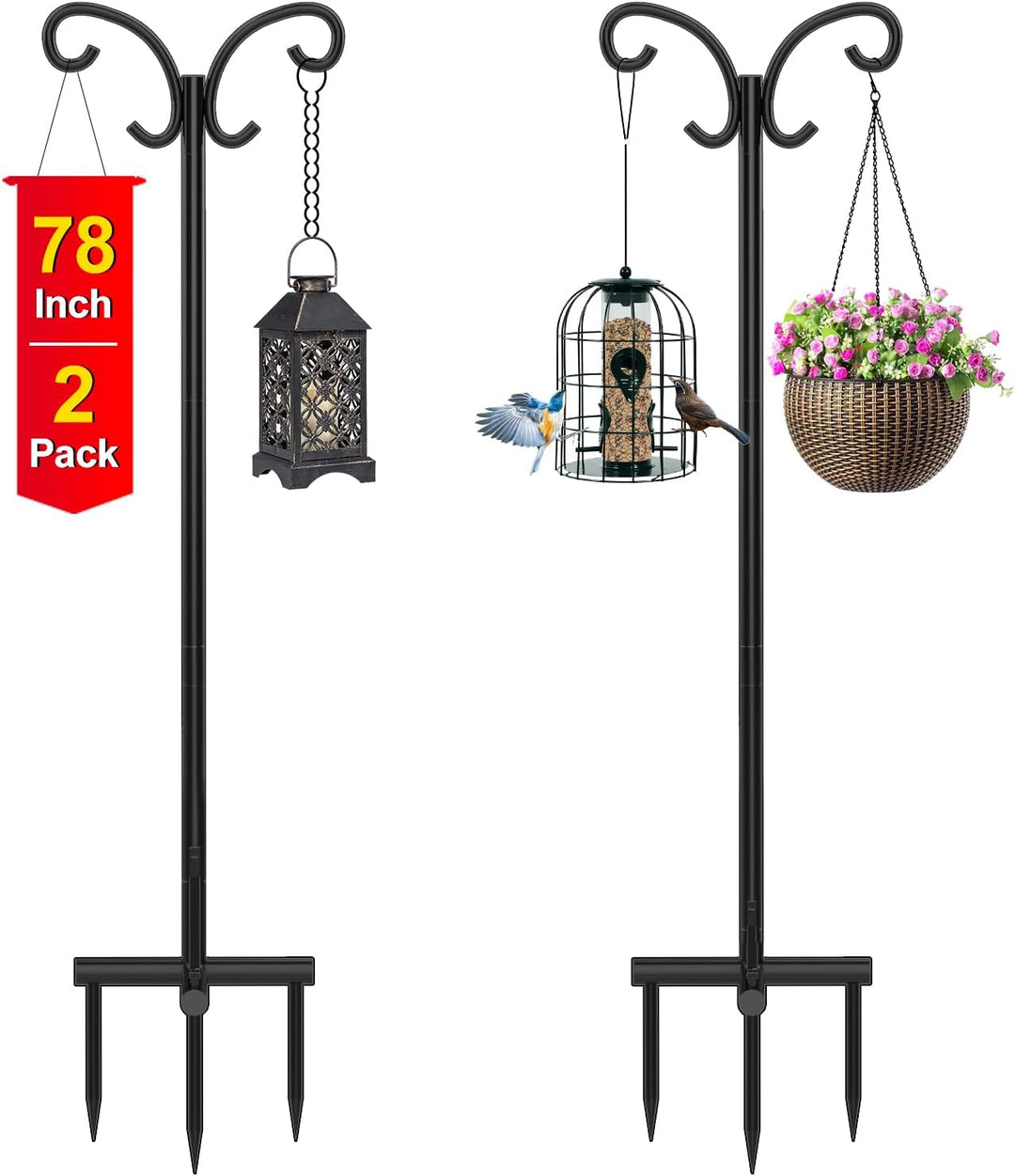 Bomclap Schäferhaken für den Aussenbereich, 2 Stück 78in/198cm Verstellbar Schäferstab Laternenstab